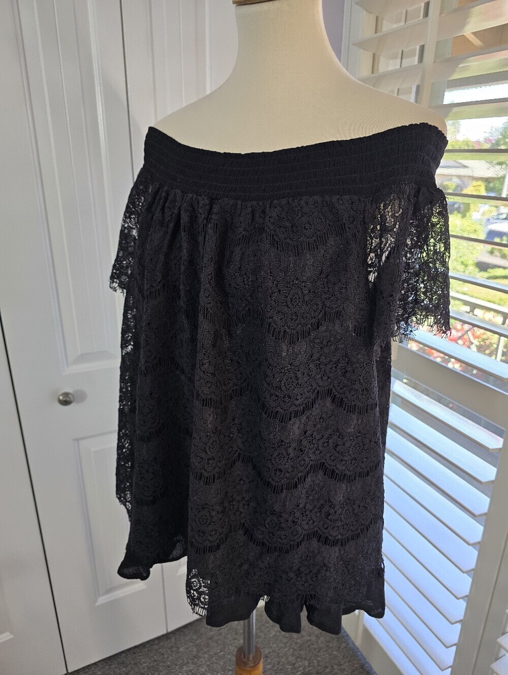 INC International Concepts Womens Short Sleeve Off the Shoulder Lace Blouse